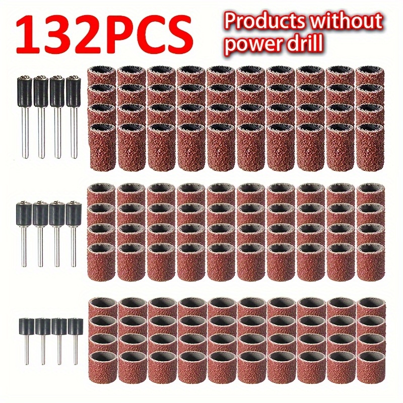 

Kit de Polissage et Buffage de 132pcs - Tambours et Bandes de Ponçage de Qualité Rotative, Outils Abrasifs 80, des Mandrins de 1/2", 1/4", 3/8" une Utilisation Polyvalente