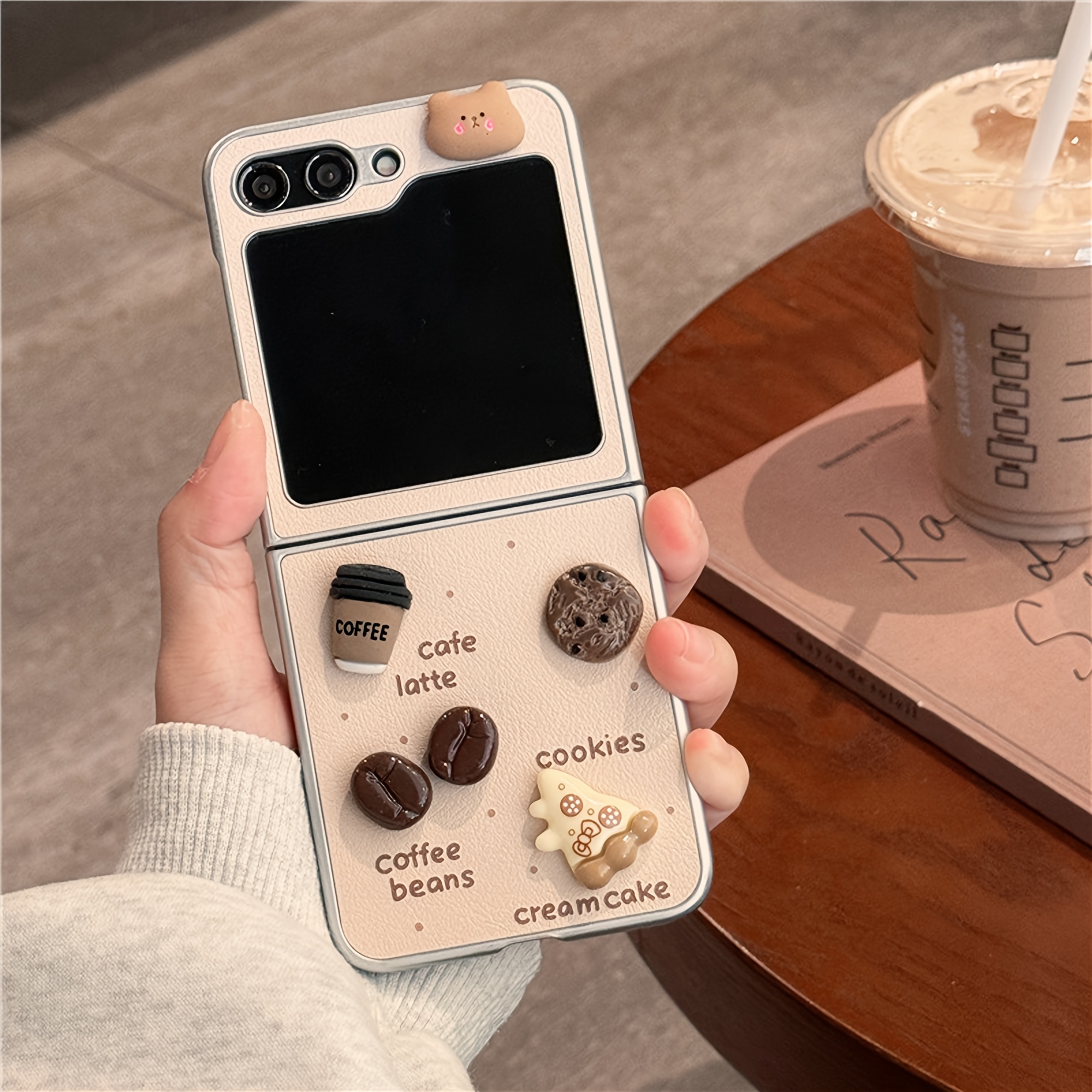 TEMU Phone Case - New Stylish Electroplated Bear Coffee Folding Phone Case Suitable For Galaxy Z Flip 6 5 4 3