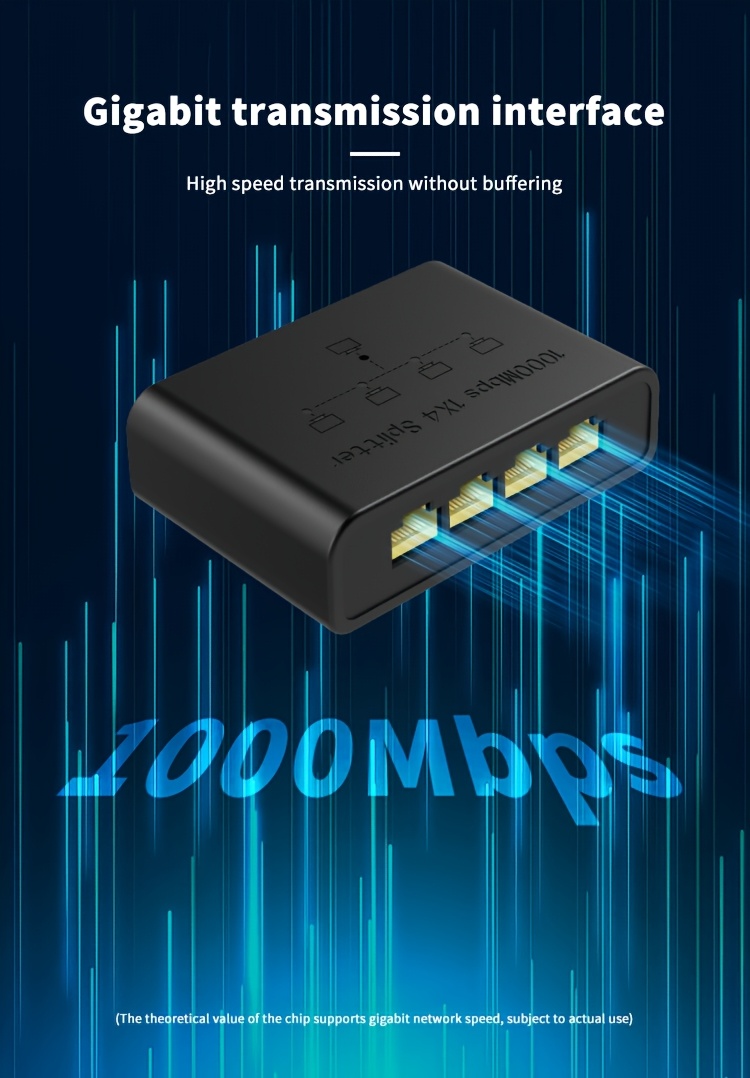 ethernet сплиттер 1 на 4, 1000 мбит/с, интернет-кабельный сплиттер   1 вход на 4 выхода, высокоскоростной сетевой гигабитный переключатель для локальной сети lan,   rj45, роутер, работает с кабелями  /5e/6/7/8 Детали 2