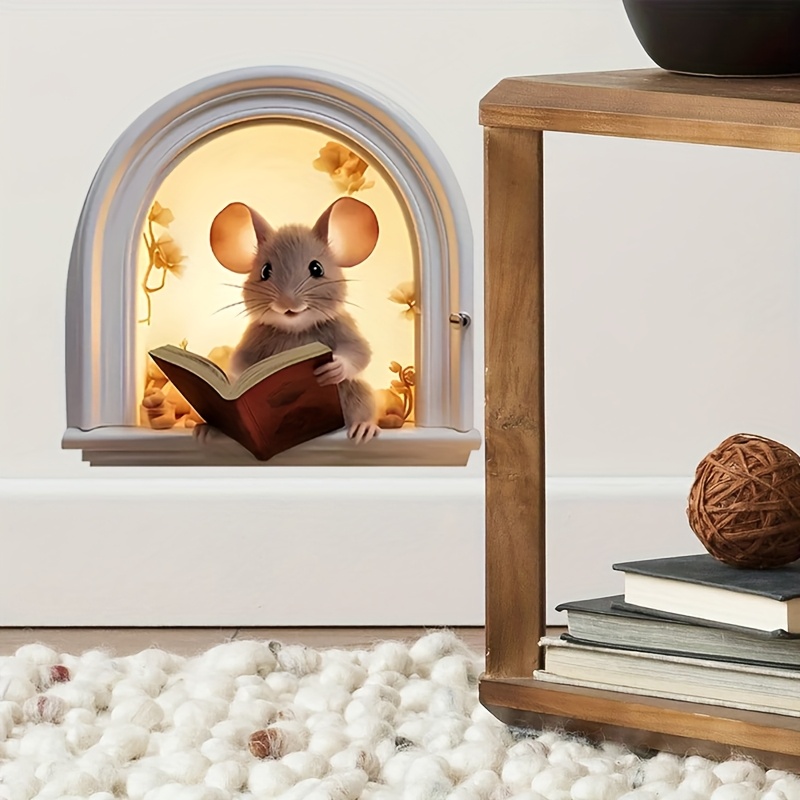 Cute Cartoon Mouse Reading Wall Sticker for Home Decoration