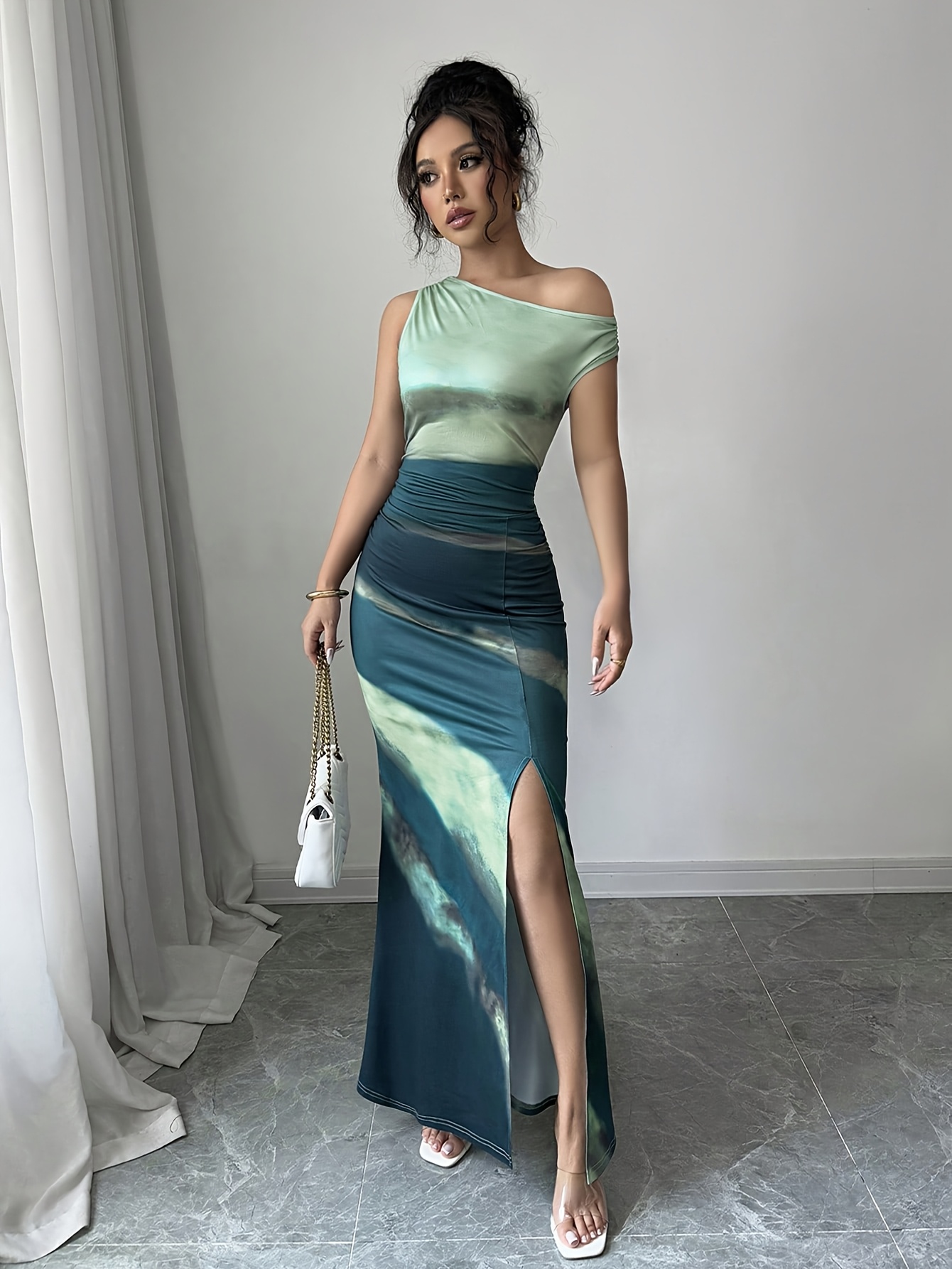 robe mi longue asymétrique tie dye femme épaule Temu Belgium