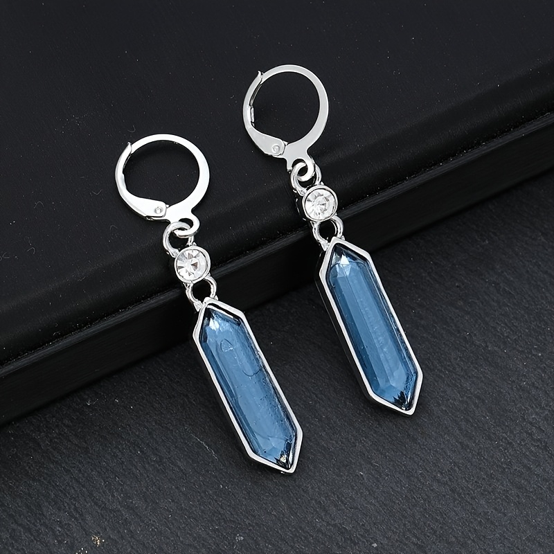 TEMU Vintage Blue Elongated Hexagon Synthetic Zirconia Earrings, Elegant Dangle Jewelry For Formal Occasions Jewelry Gift Jewelry For Women