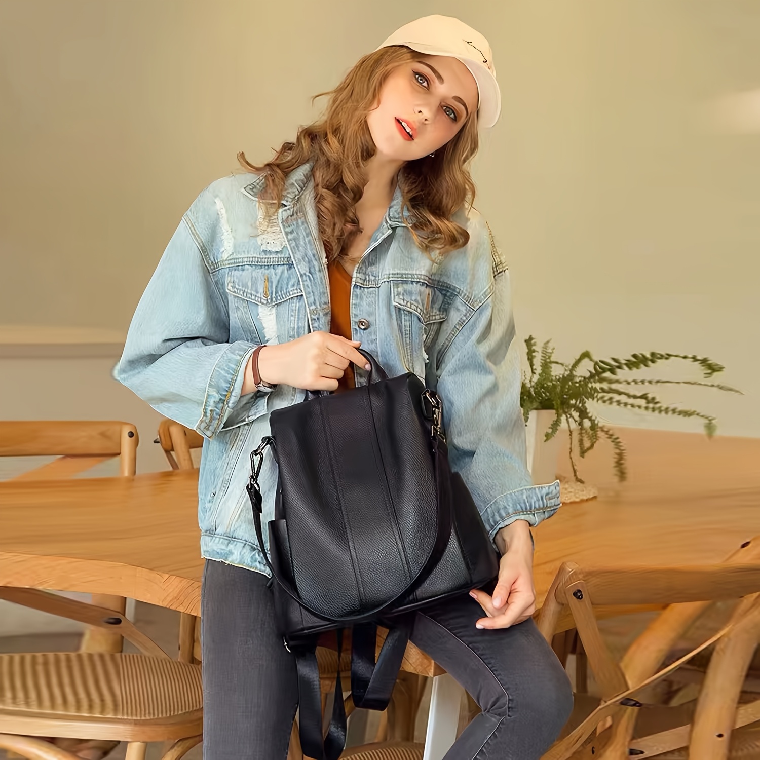 echtes leder damen rucksack stilvolle schwarze Temu Switzerland