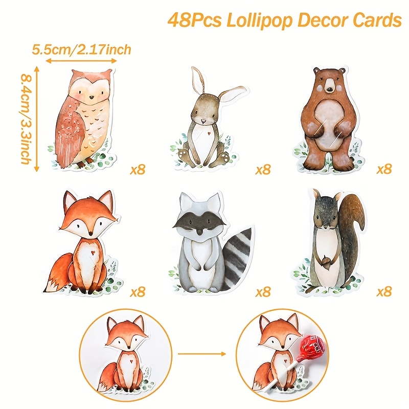 E-shop 48 Stk., Waldtiere Lutscher Papierkarten, Waldabenteuer Waldtiere Lutscher Papierkarten Set, für Waldtiere Geburtstagsparty Geschenke &