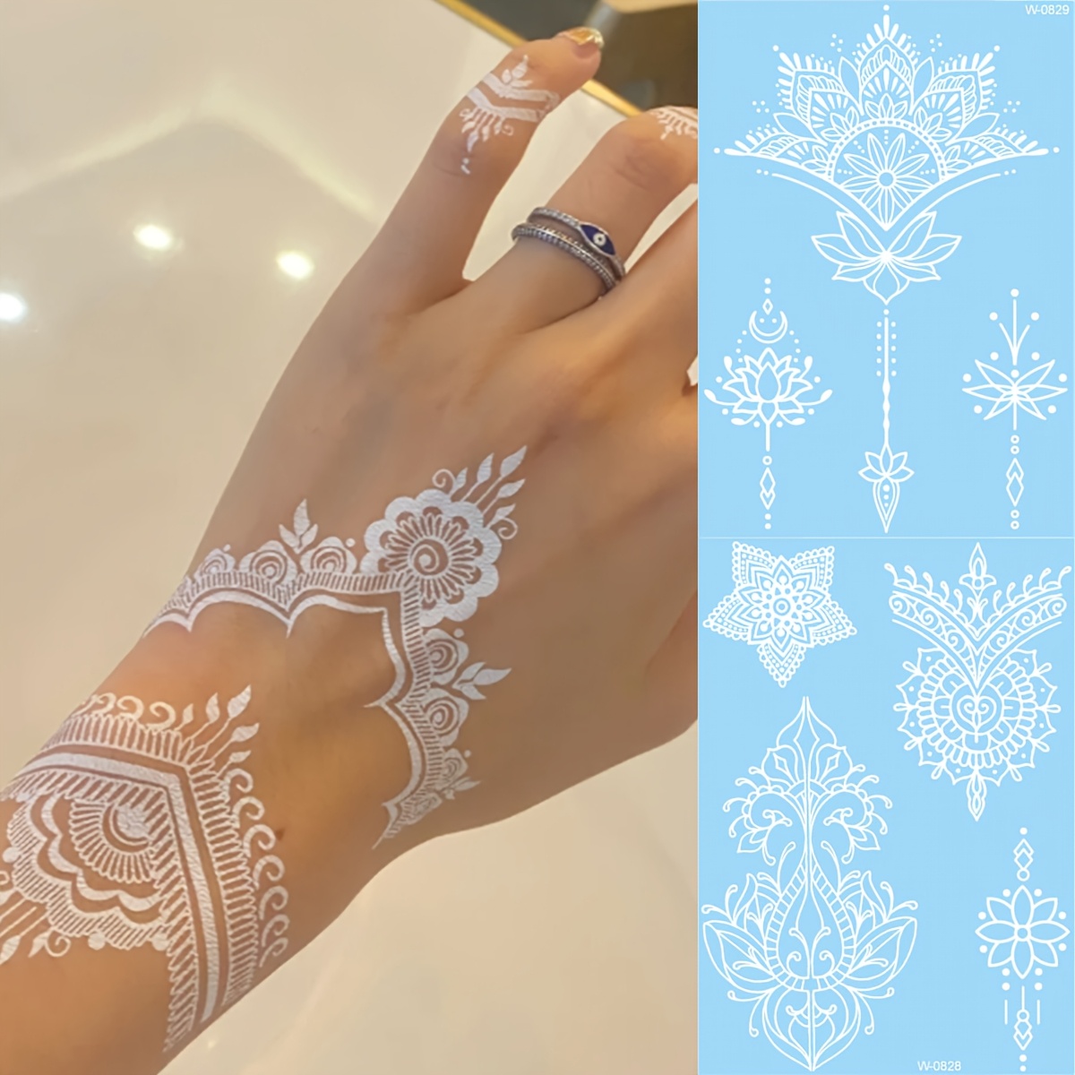 Image of 2 Sheets White Lace Tattoo Stickers Floral Designs, Music Festival, Party Supplies And Daily Wear - Easy To Apply, Hypoallergenic And Skin-friendly