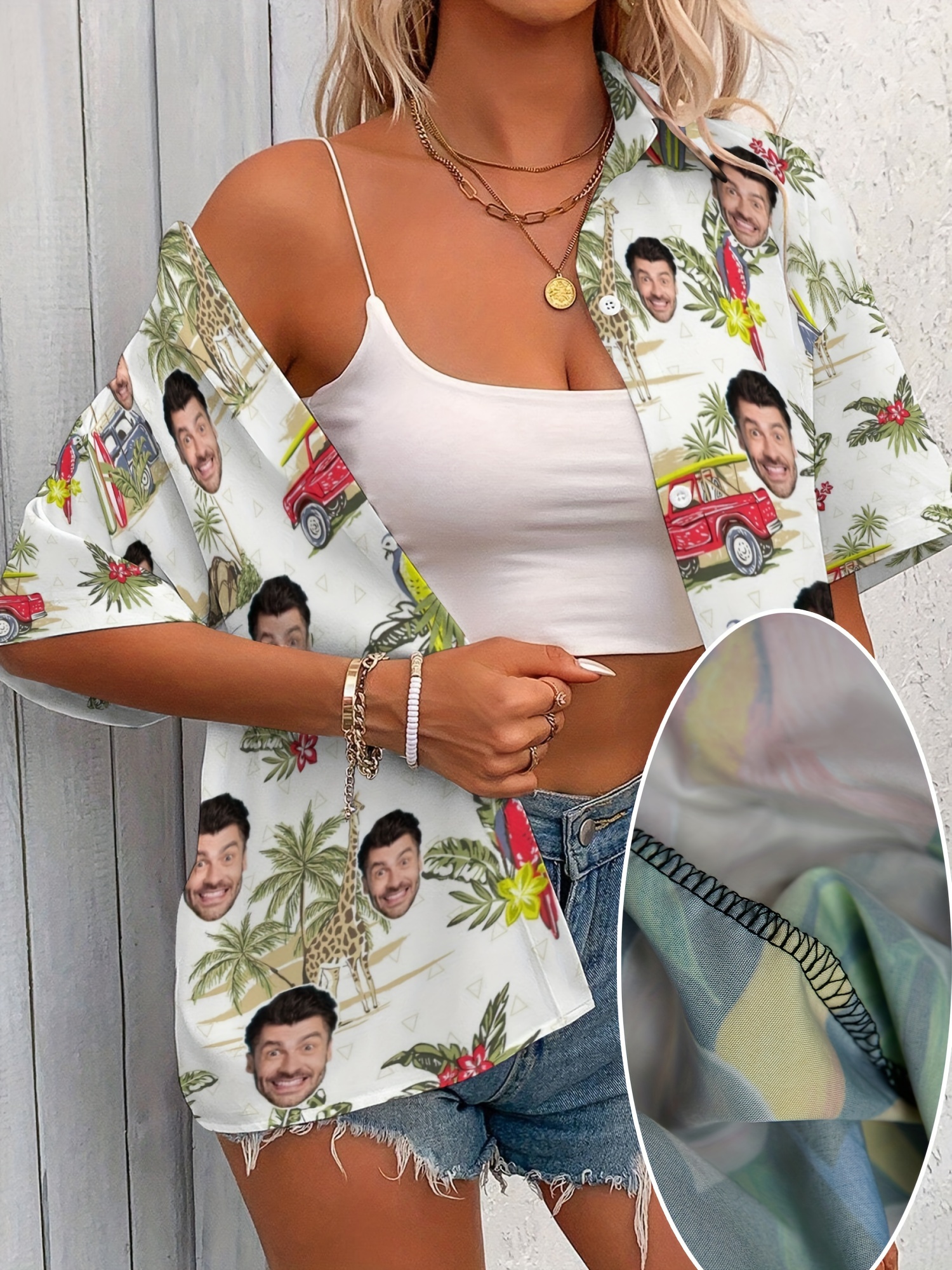 womens custom face hawaiian shirt photo portrait print Temu Canada