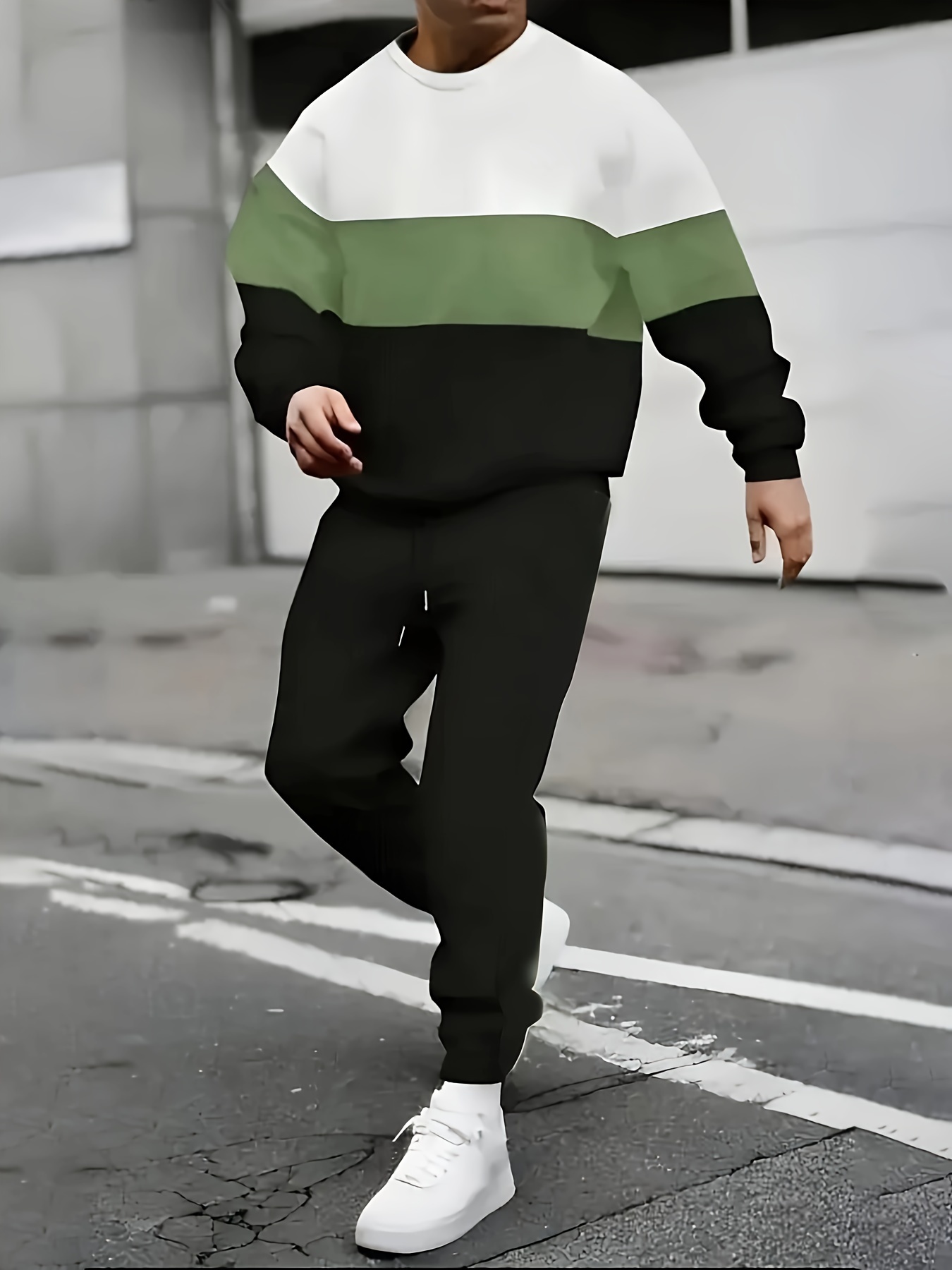 Plus Size Men's Contrast Color Sweatshirt Sweatpants Set - Temu