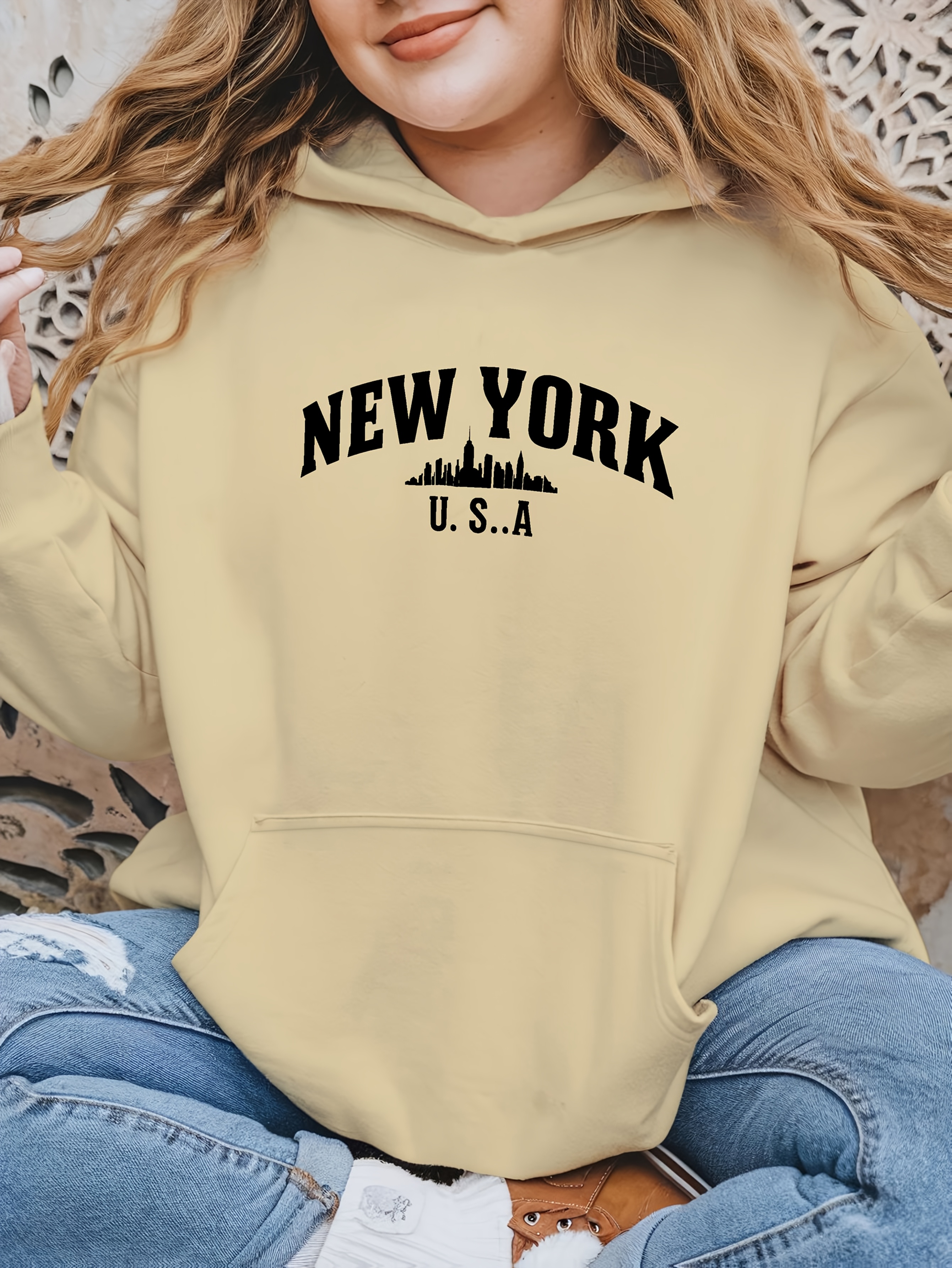 [1pc Print Plus Size Hoodie] 1* Size Women'S Casual Hoodie with Print,  Polyester Knit Pullover Sweatshirt, Autumn/Winter Long Sleeve Top with
