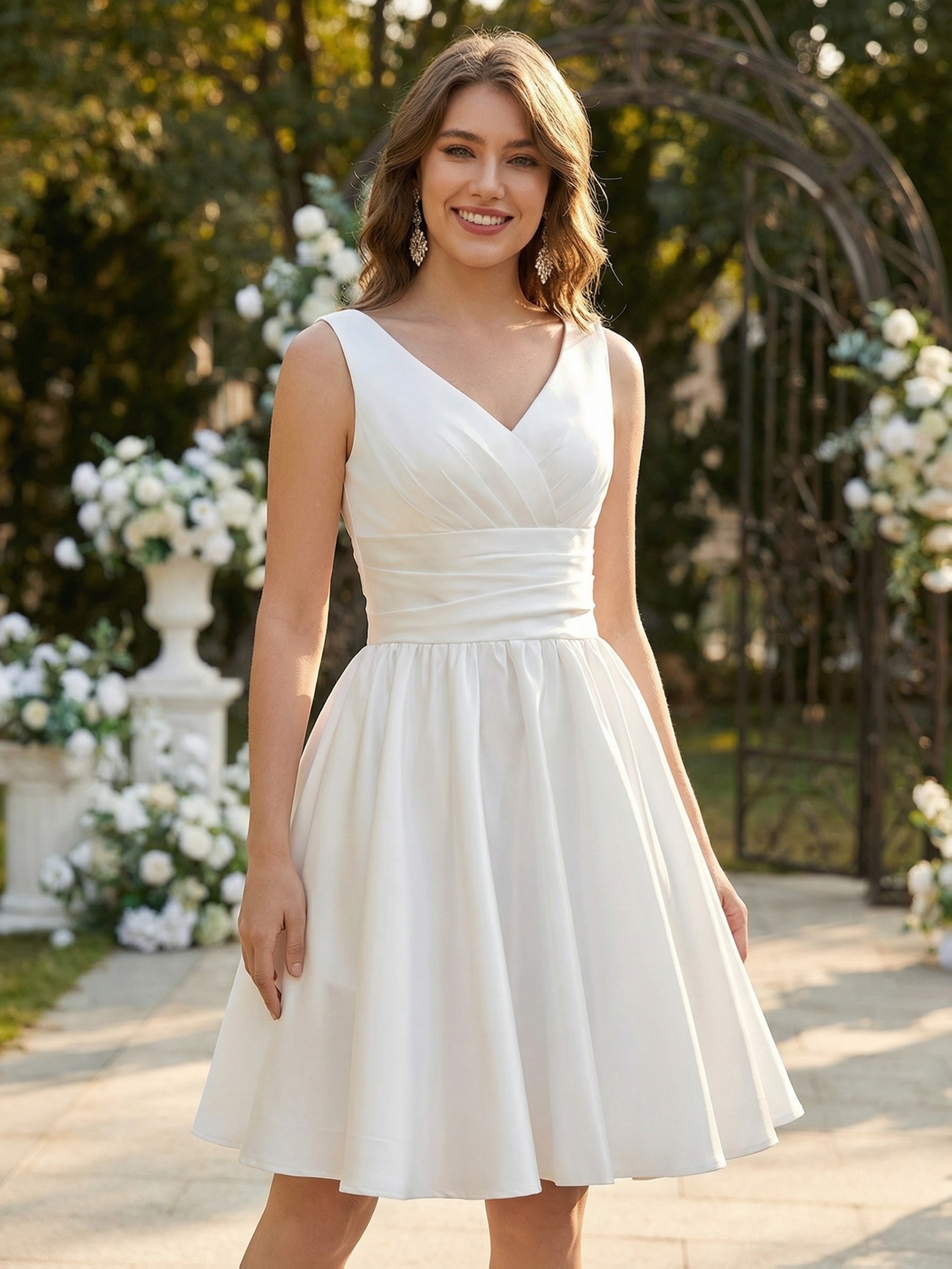 Ballet Style Wedding Dresses for Bride, Short White Dresses for Women, Ruched Bust Satin Wedding Dresses Bridal, Sleeveless Prom Dress, Formal Dress for Wedding Birthday Party Graduation Valentine's 