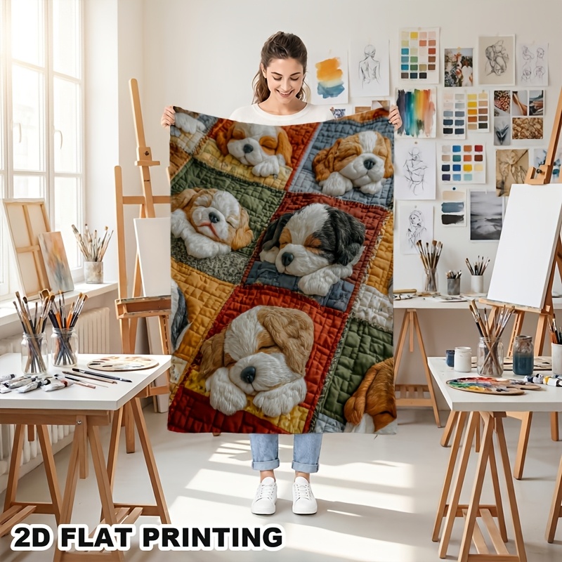 TEMU Couverture pour chien en flanelle ultra douce, imprimée en 2D, 1 pièce, jeté confortable toutes saisons pour canapé et lit, imprimée avec des de