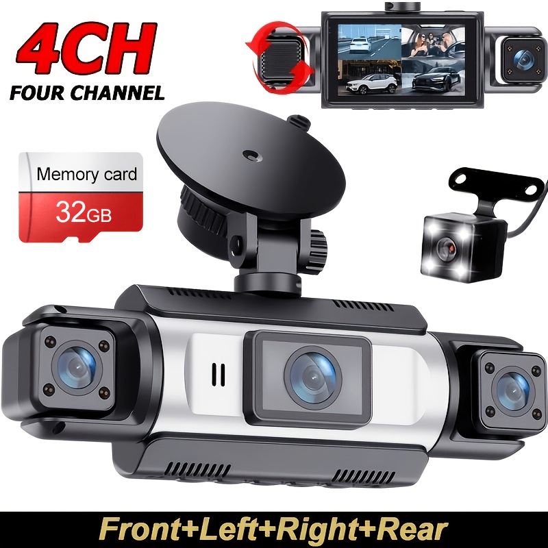 Image of Zkcamspy 360° Panoramic 3/4-channel 1080p Full Hd Safety Dash Cam 1080p Front + 720p Rear/ Coverage, -screen Split Display, Vision, Wdr, , Loop Recording, 2.0 Inch Ips- Auto Parts/ Car Dashboard