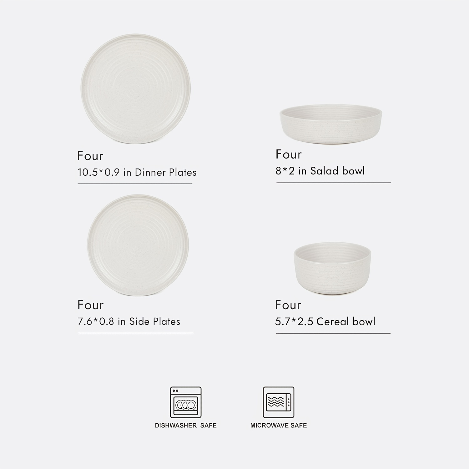 Image of 16pcs Ribbed Dinnerware Set With Salad Bowls, Service For 4, Ribbed Stoneware Plates And Double Bowls Dishes Sets, Christmas Gift, Microwave And Dishwasher Safe-cream White
