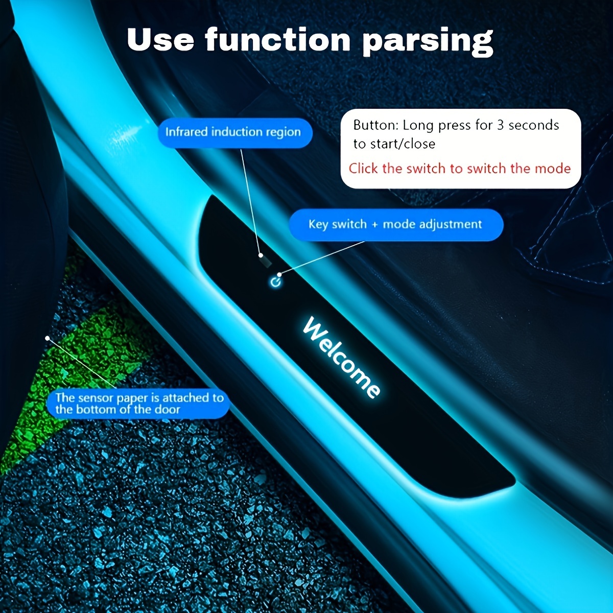 

4pcs Car Light Pedal Welcome Light Colorful Rgb Smart Sensor Switch Usb Charging Dynamic Streamer Front & Rear Door Lighting Light Ambient Light Auto Pedal Decoration Accessories