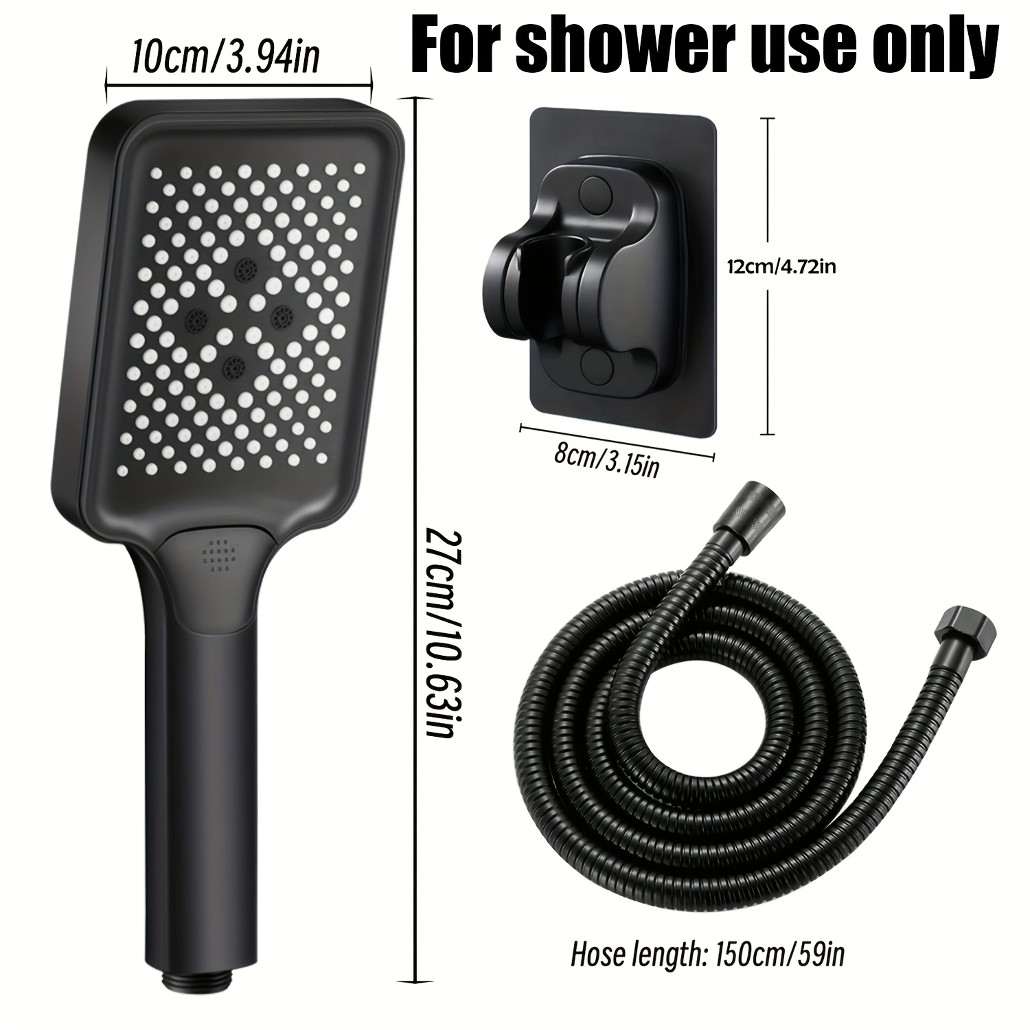 3pcs Square Three-Setting Rain Shower Head Set with Hose Holder
