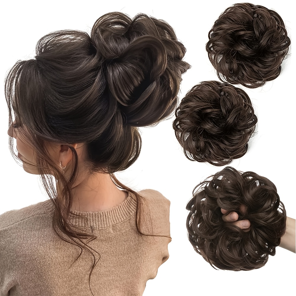 TEMU 3pcs Messy Bun Human Hair Pieces, Messy Hair Bun Hair Pieces Wavy Curly Human Hair Updo Fake Scrunchies Ponytail Extension For Women Daily Wear