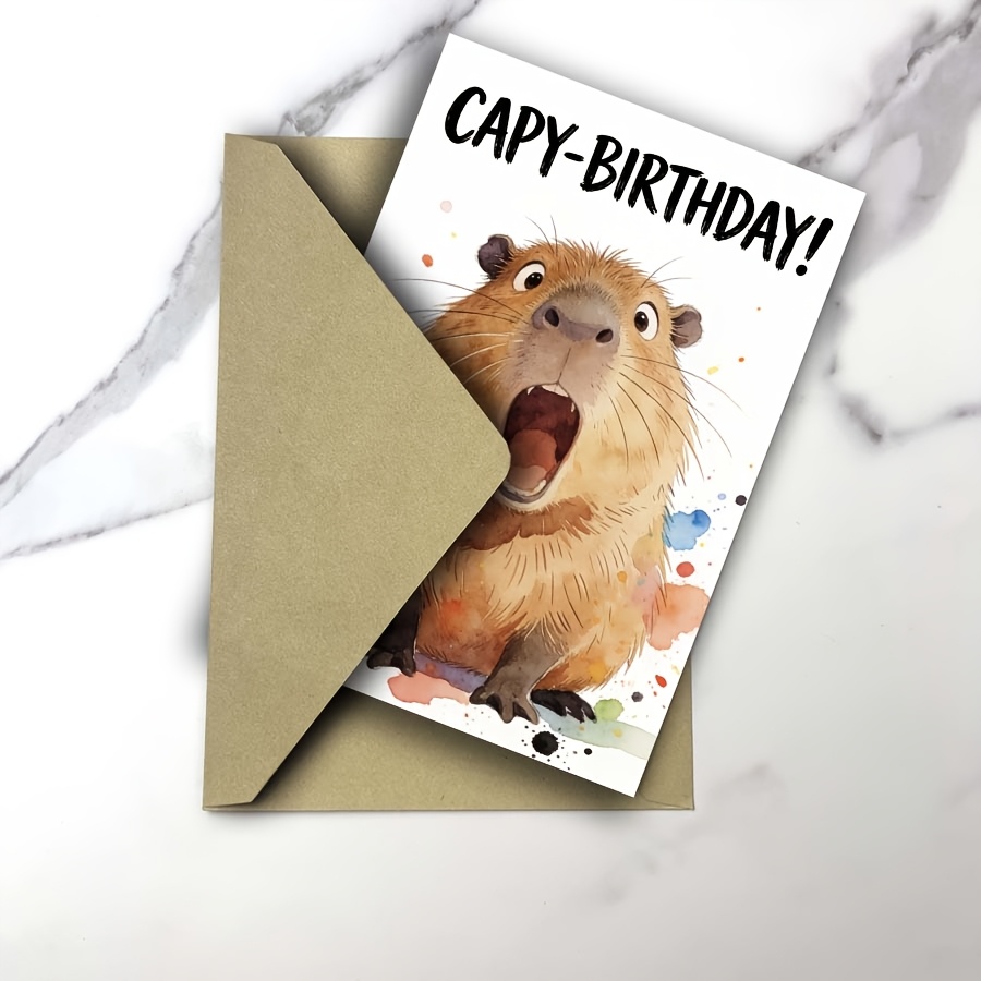 Of The Screen Is The Text "capy-birthday!", With A Capybara Its , Surrounded By Of Colorful Paint. Suitable For Birthday Occasions, It Makes A Great Gift For , Colleagues, Etc.