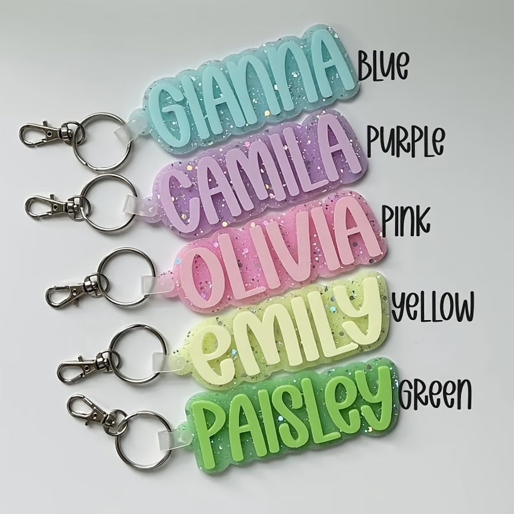 TEMU 2d Flat, Custom Glitter Acrylic Keychain, Personalized Acrylic Name Keychain, Mother's Day Custom Name Keychain Gift, Bag Custom Keychain