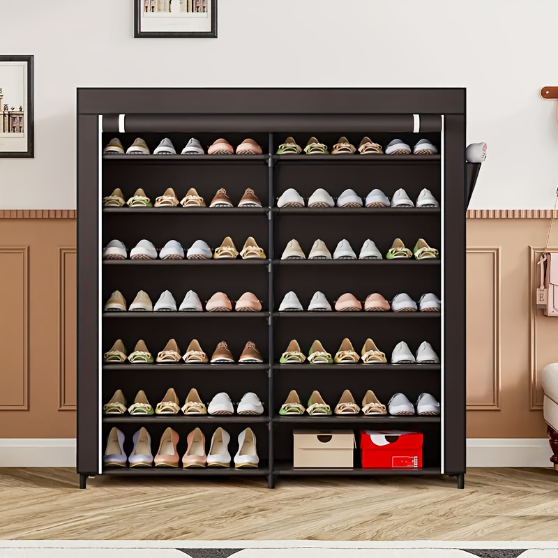 TEMU Shoe Rack, Double Row Shelves With Dust Cover Non-woven Shoe Storage Cabinet, Space Saving Large Capacity Shoe Rack, Easy To Assemble, Portable