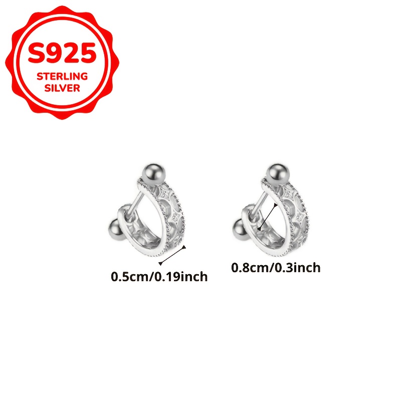 Women's 925 Sterling Silver Starburst Screw Ear Cuff Earrings