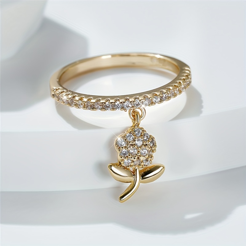 Flower Pendant Ring with Zirconia - Elegant Wedding Accessory