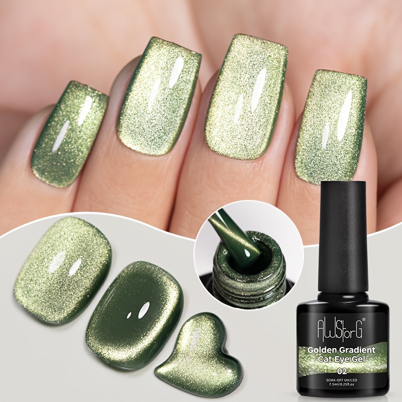 Image of Awstorg 7.5ml Cat Eye Gel Polish - /led Semi-permanent Soak Off Nail Varnish With Golden Glitter Gradient Suitable For Manicure, Pedicure, Diy Nail, /led Required For Gel Polish For & Salon Use