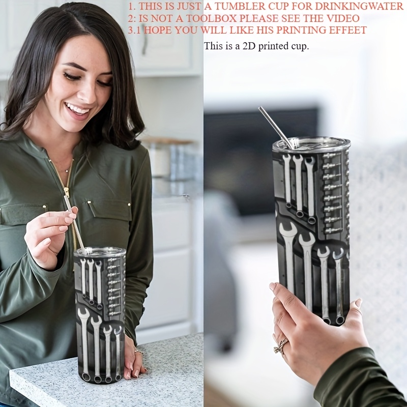 1pc 2D Flat Printing 20 Oz Stainless Steel Car Mug, Toolbox Hardware Printing Design, Double-Layer Vacuum Travel Coffee Cup with Lid, Gift for Parents And Friends, Perfect for Camping, Hiking, Driving And Traveling