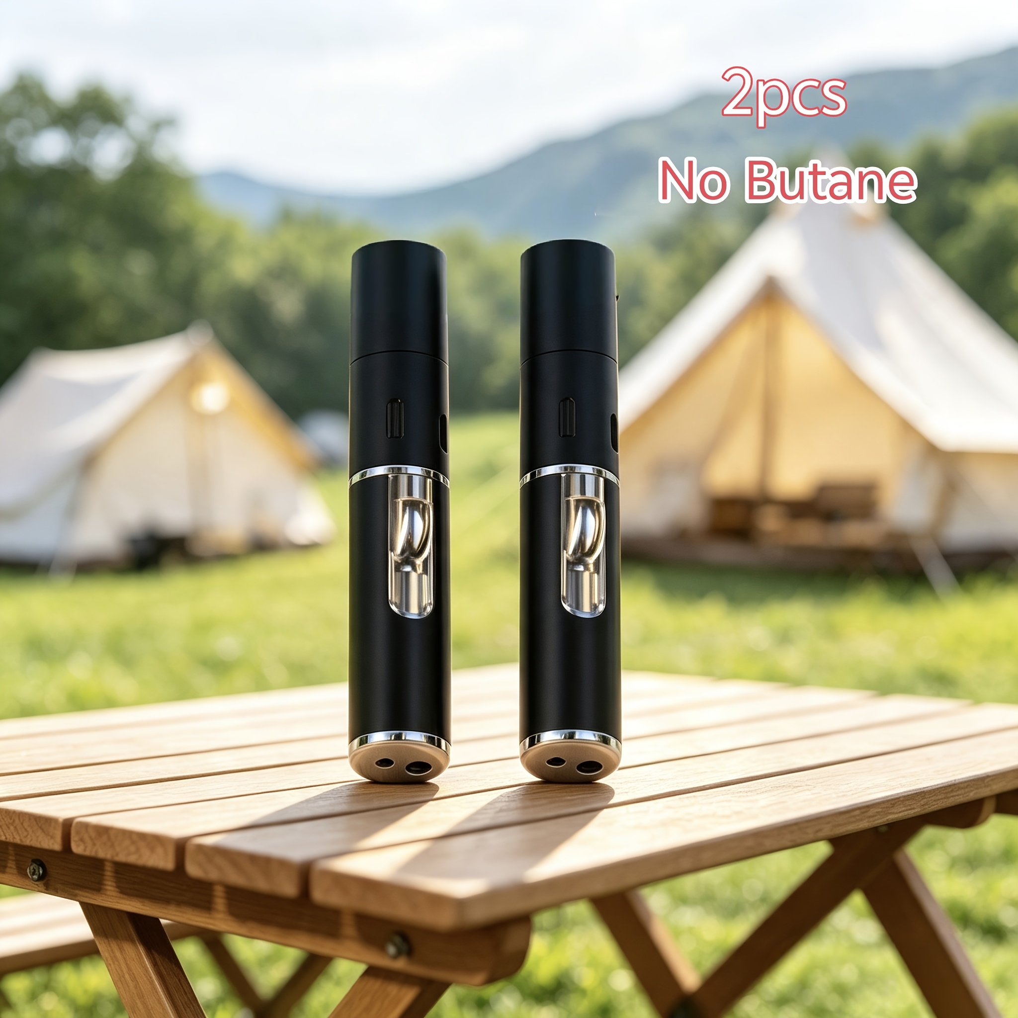 TEMU 2pcs-multifunctional Windproof Butane Lighter, Refillable, Designed Specifically For Outdoor Use. It Features An Adjustable Flame And Is An For