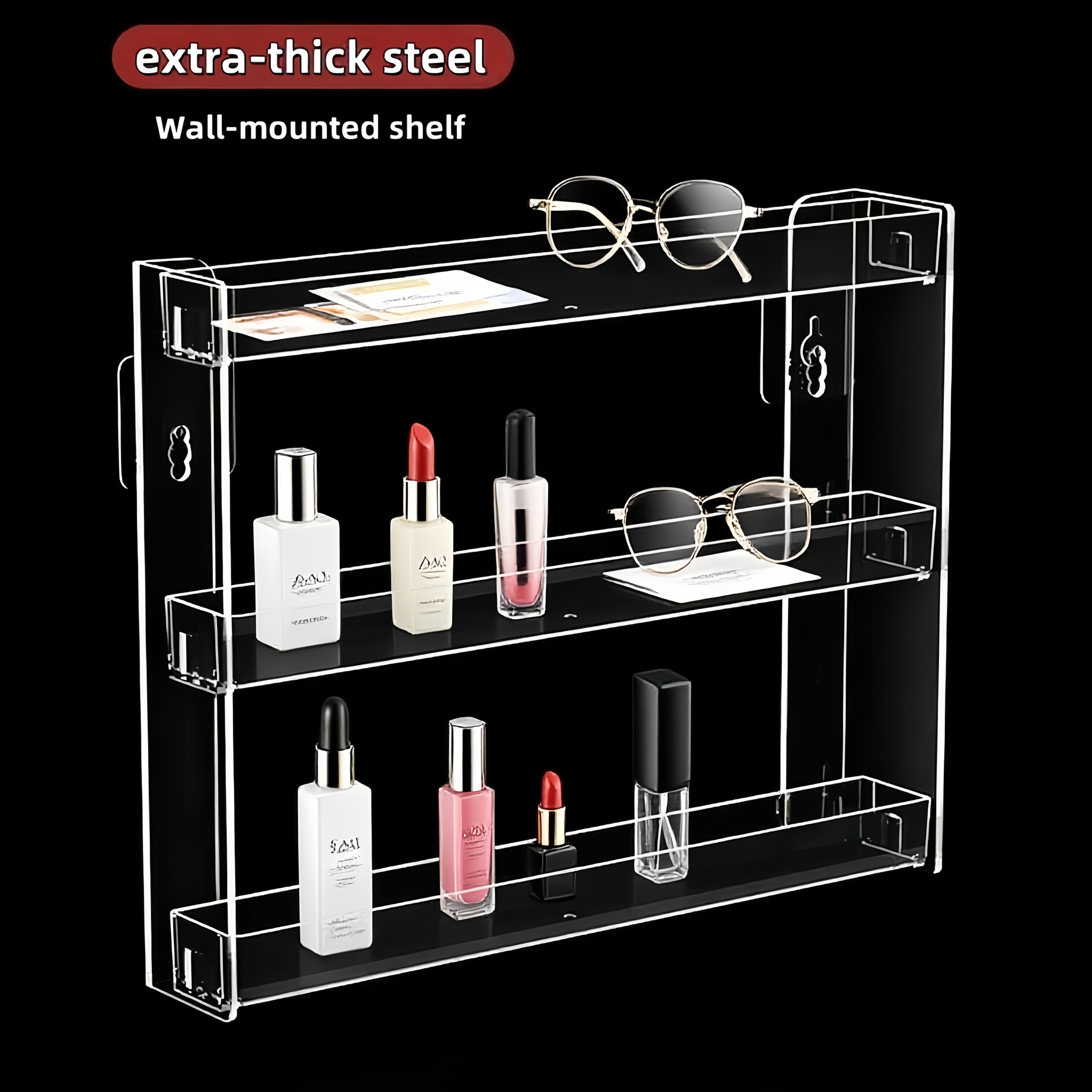 Heavy-duty 3-tier Wall-mounted Shelf - No Drilling Required, Adhesive Backing Design, Thickened Sturdy Shelves, Space- Bathroom, Kitchen, Vanity, Office Storage Solution - Fresh