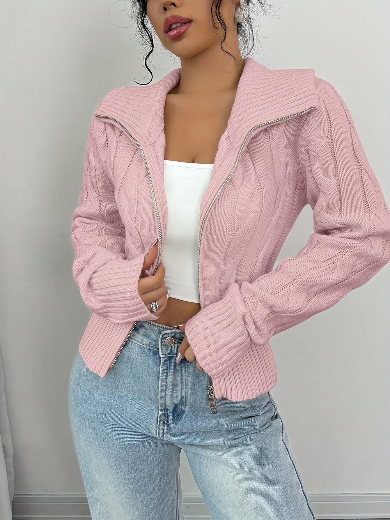 eleganter damen cardigan doppelseitigem reißverschluss Temu