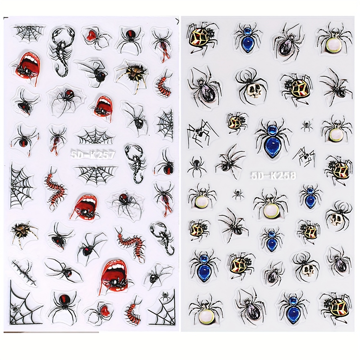 2 Insect Relief Nail Stickers Featuring Halloween Spider Web And Centipede Designs, Self-adhesive Nail Decals For Nail Art Decoration