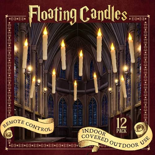 item picture halloween decorations floating led candles with magic wand remote control 12pcs flameless hanging candles battery operated wizard wand remote candles magic wizard party decor spooky christmas classroom bedroom