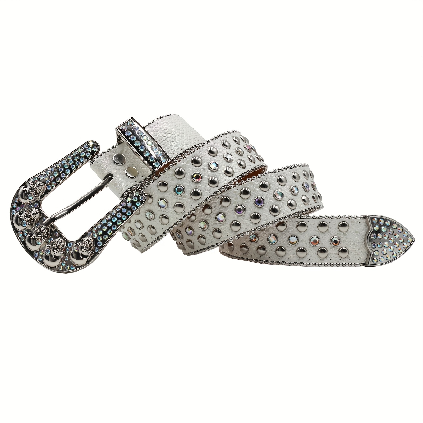 punk western rhinestones skull belts faux leather studded  display picture 3