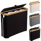 large capacity foldable toilet paper holder with lid space saving bathroom organizer durable composite wood frame gray fabric storage solution toilet paper storage containers