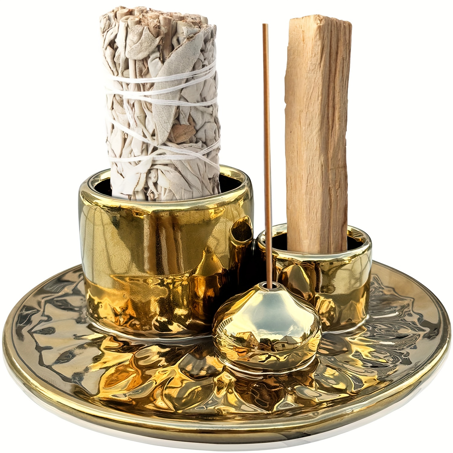 

Charming Golden Ceramic Incense Burner - Versatile For Sage, Palo & More - Perfect For Home Decor, Yoga, Meditation | Ideal For , Christmas, Easter, Thanksgiving