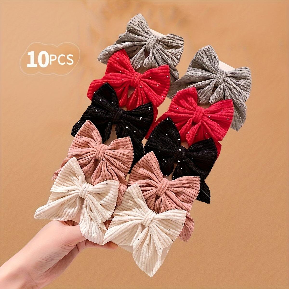 10 pack     colorful bow hair clips for girls soft fabric hair accessories with black ribbons   teen hair clips for everyday special occasions durable clip   cute hair clips Product details 2