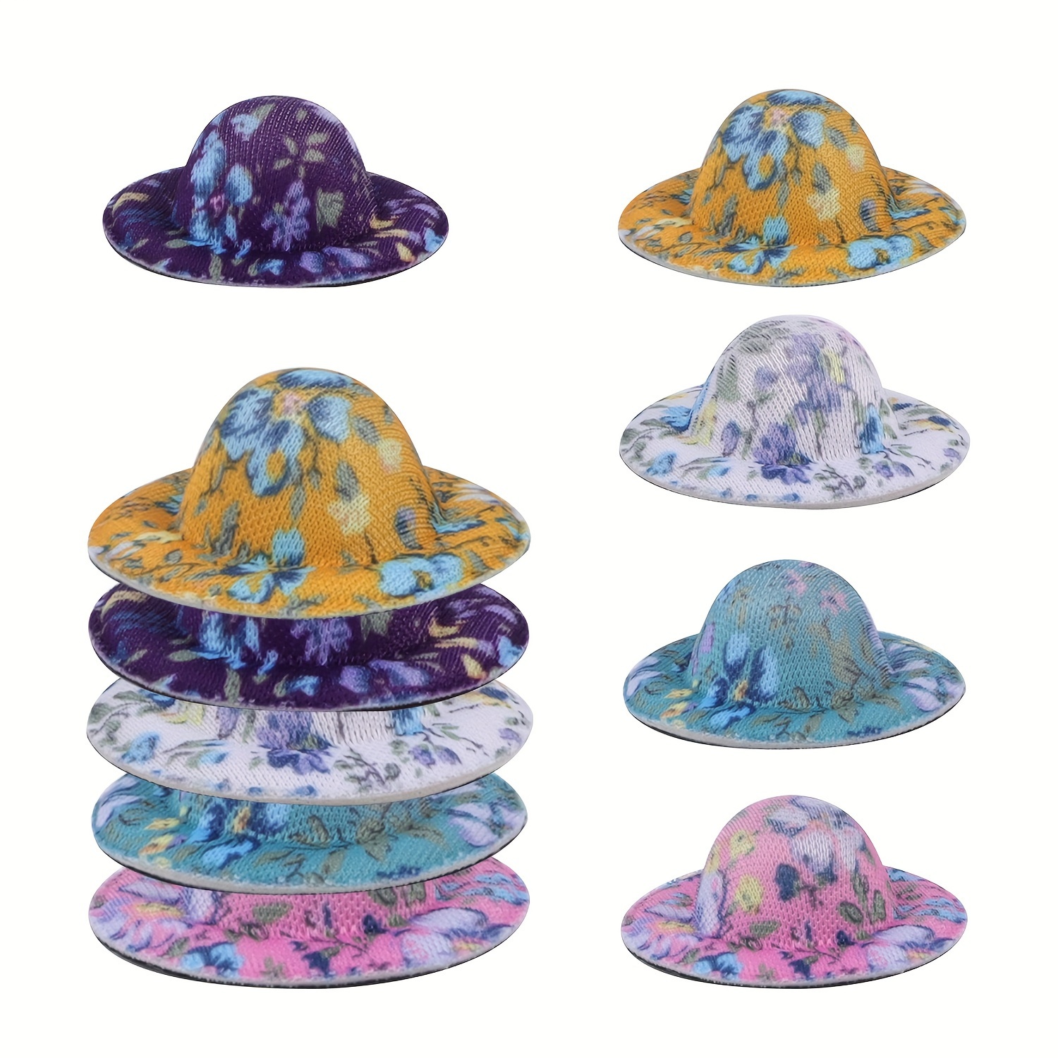 

5pcs Set Of Mixed Color Floral Mini Round Hats For Making - Polyester Craft Accessories