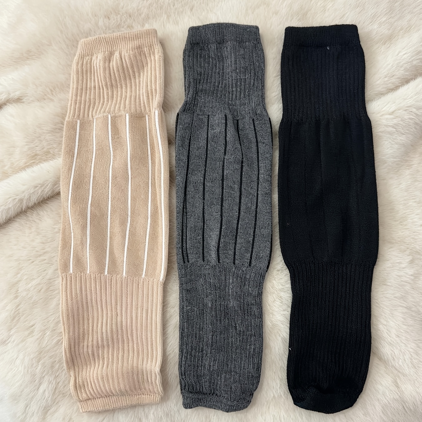 TEMU 3 Paires de Chaussures de Jambes Longues Verticales à Rayures, Protections de Genou en Tricot Élastique, Longues Jambières pour Soin des Genoux,