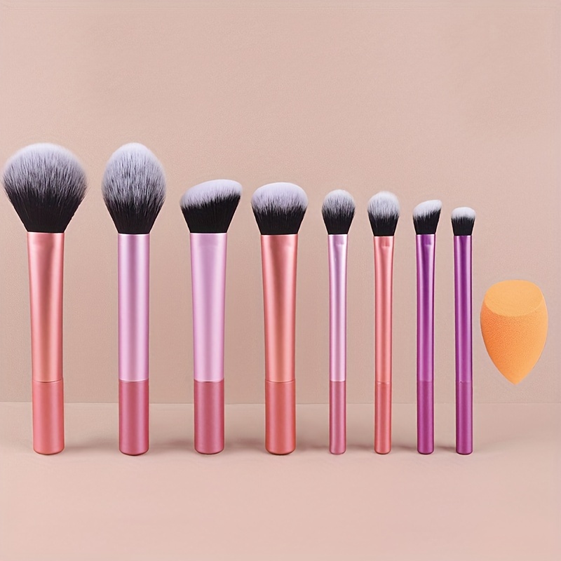 

8-piece Multicolor Full Makeup Brush Set With Powder, Blush, Foundation, Eyeshadow, Blending, Contour Brushes + Angled Makeup Sponge