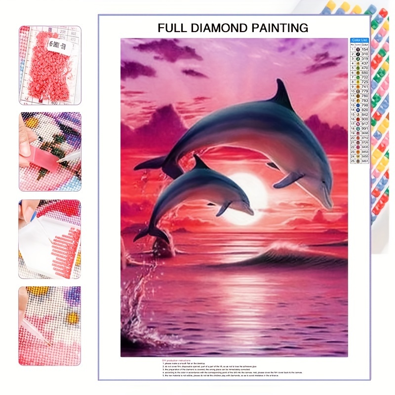 

1pc Diy Dolphin Animal Pattern Diamond Painting Set, Mosaic Decorative Art, Home Decoration