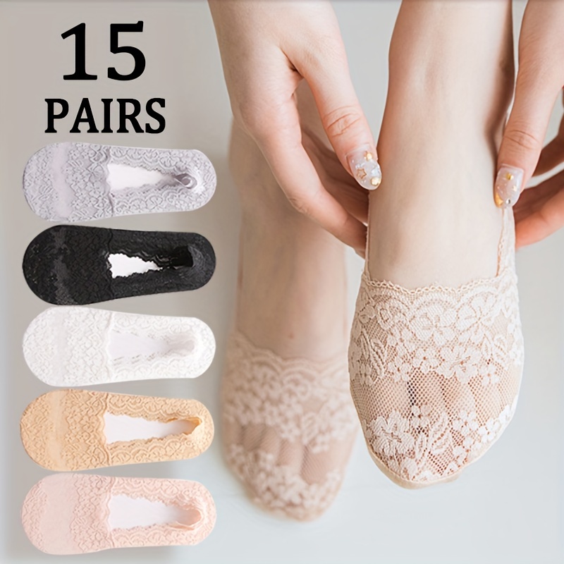 

5/10/15 Pairs No Show Lace Socks, Comfy & Breathable Low Cut Invisible Socks, Women's Stockings & Hosiery