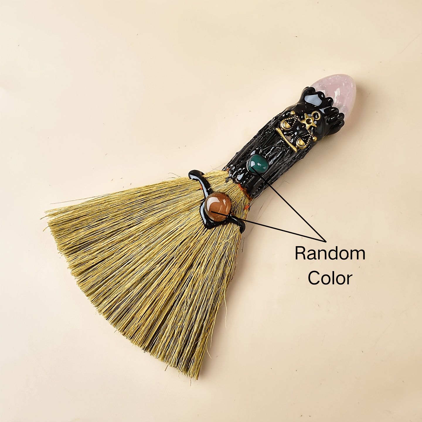 TEMU 1pc Mini Handheld Broom With Crystals Of Zodiac Signs, Handle Made Of Natural Gemstones, Desk Cleaning Decorative Gift, Holiday Gift, Halloween