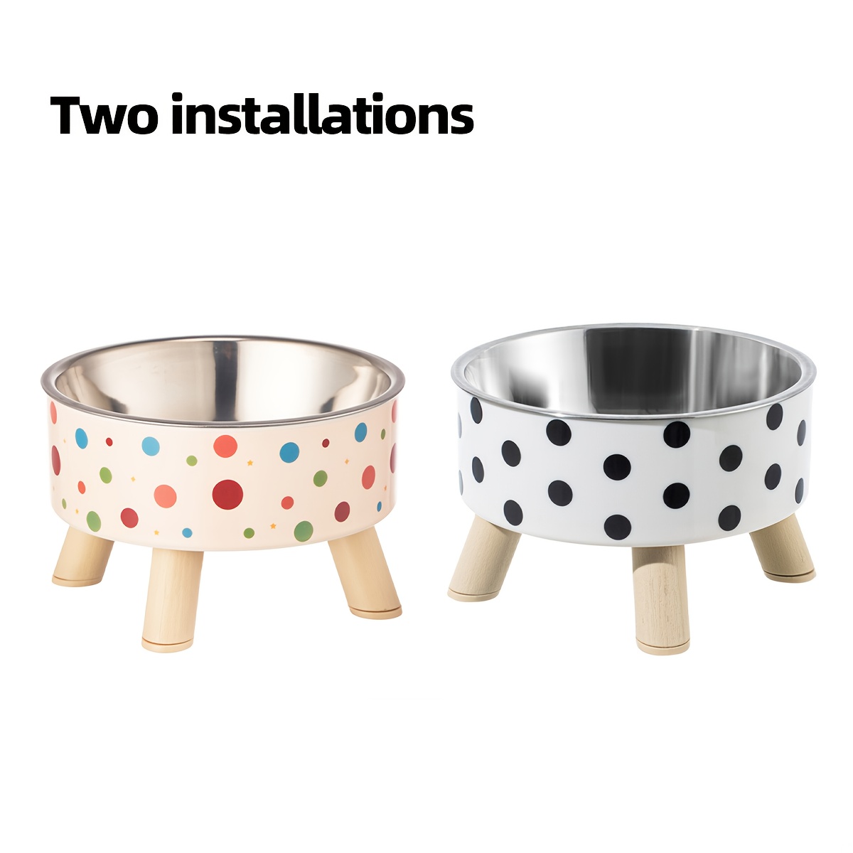 TEMU A Set Of 2 Vibrant Polka Dishes, Fashionable And Chic, Featuring Elevated Neck Support For Cats, Suitable For Feeding, And Collapsible Bowls For