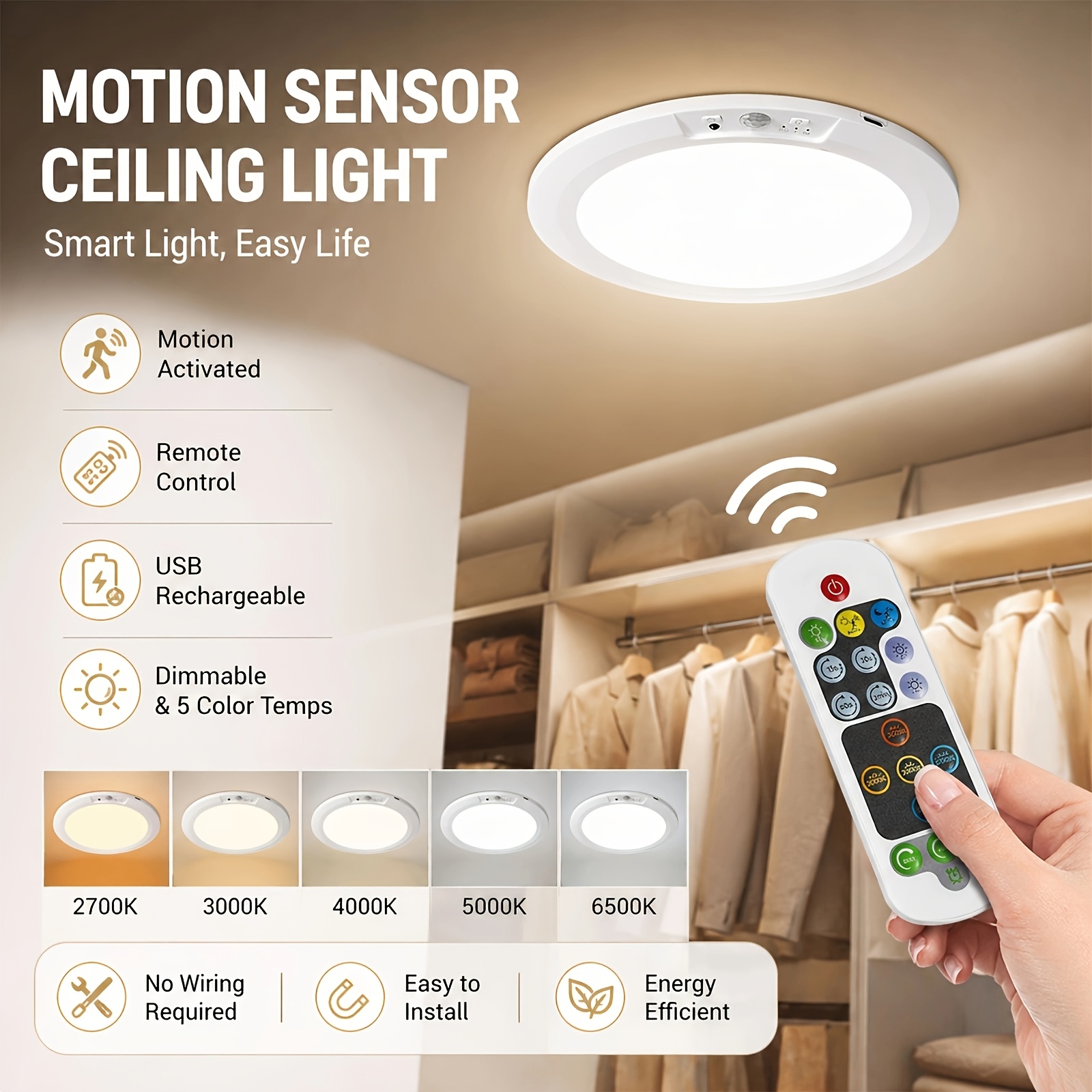 Magnetic Ceiling Lamp, Rechargeable LED Ceiling Light with Remote