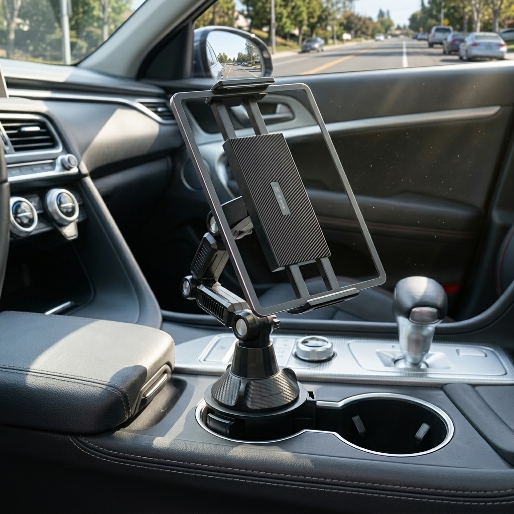 TEMU Cup Holder Tablet Mount For Car, Adjustable Long Arm Phone Holder With Expandable Base, 360 Rotation Cup Holder Phone Mount For Tablets And
