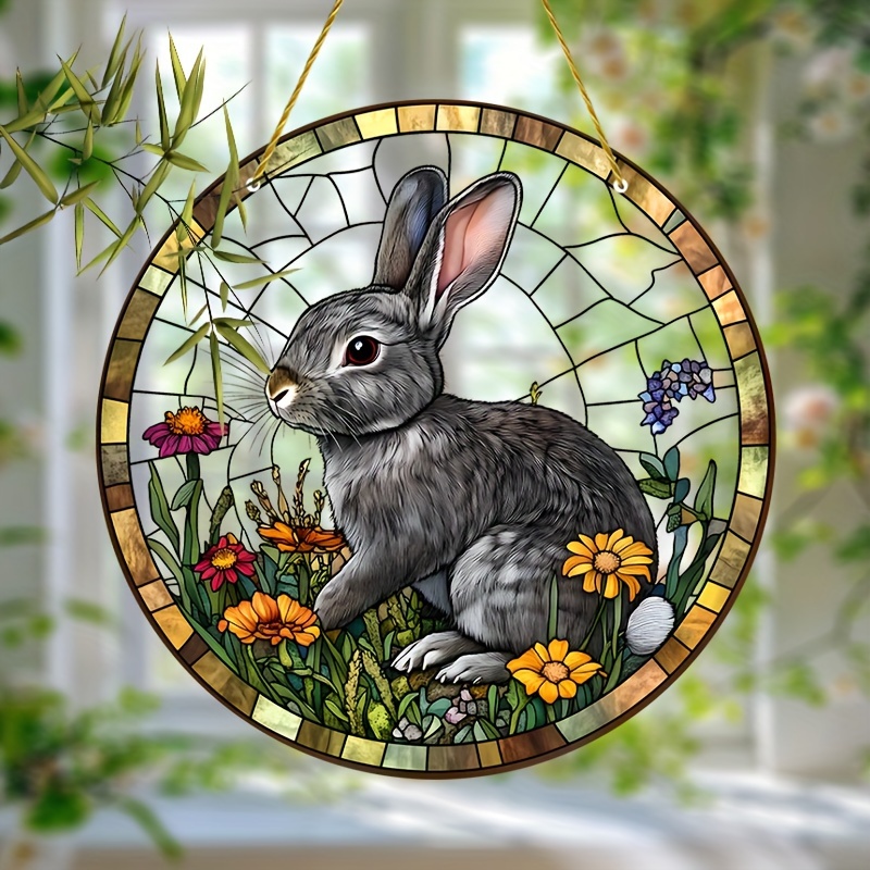 

Rabbit Suncatcher 9" - Stained Glass Window Hanging Decor - Birthday Gift For Mom, Sister, Friend - Animal Themed Garden Home Coffee Bar Decoration - Unique Anniversary, Appreciation Present