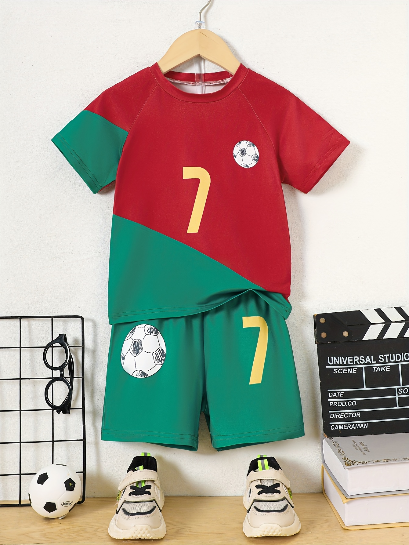 boys size 7 football jersey flame retardant loungewear pajama t shirt and shorts set in red green suitable for outdoor sports wear mixed color 0