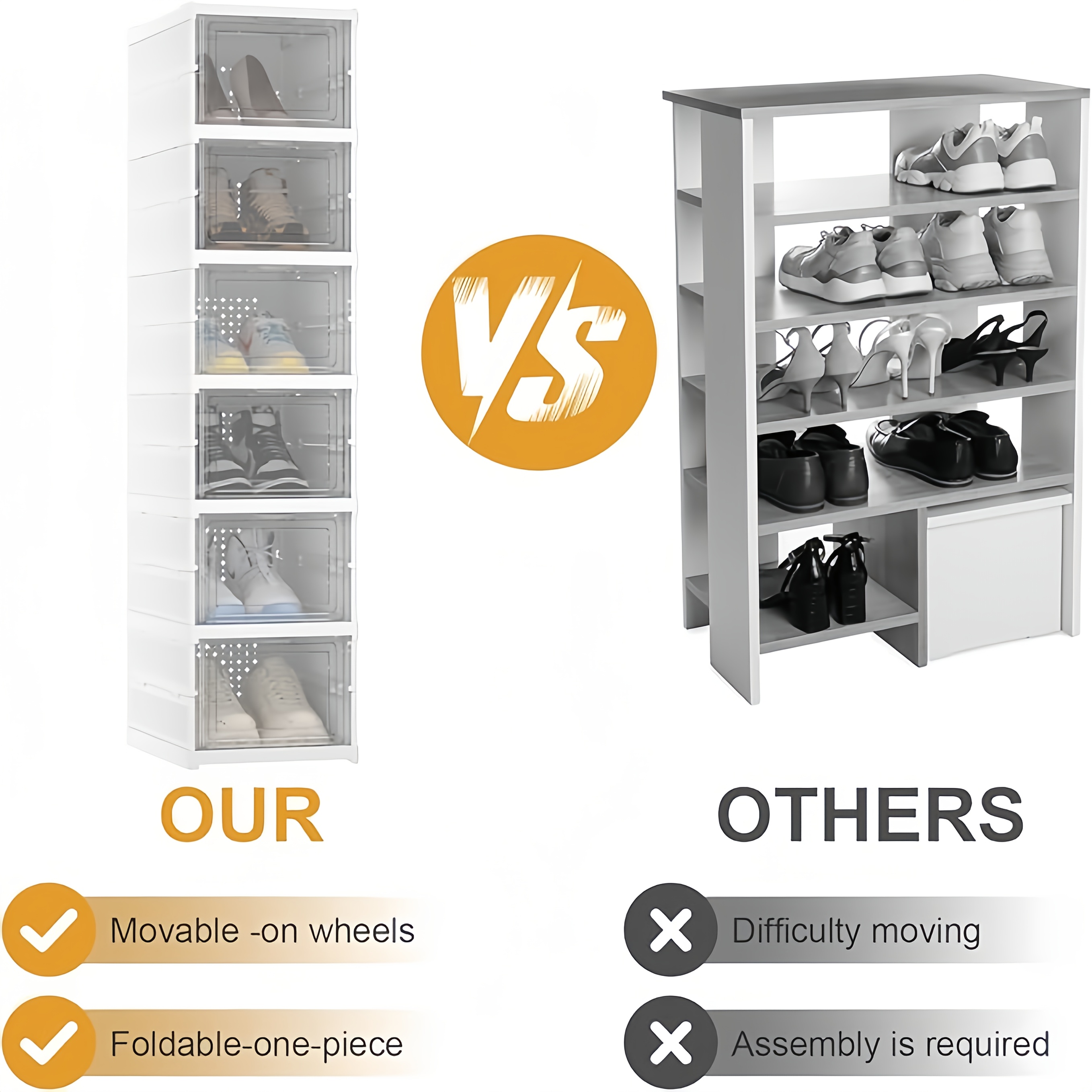 6-Layer Foldable Shoe Cabinet with Transparent Doors & Dustproof Lid - Large Capacity Space-Saving Plastic Storage Box Suitable for Entryway, Hallway, Shoe Rack, No Assembly Required, -Standing Design for Use