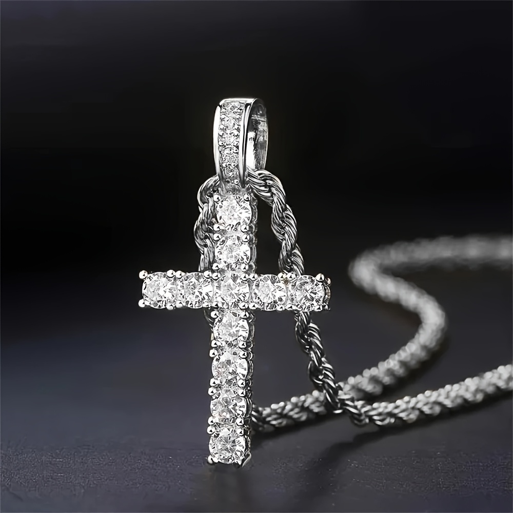 1pc 's Large Cross Pendant Necklace Golden Plated Golden Plated (*)  with -Like Bezel, -304 Stainless Steel Chain (24in), for Daily Wear