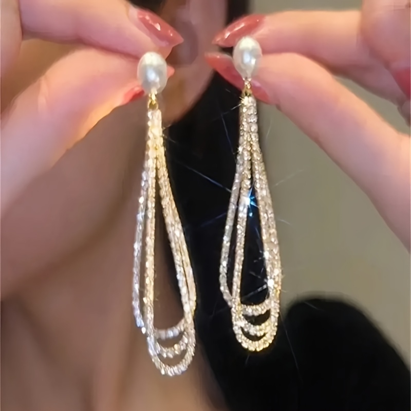 

Elegant Ladies Fashion Earrings With High Quality Synthetic Zirconia, Classic Minimalist Style - Tassel Design, Suitable For Women's And Party, Gifts For Girlfriend, Women's Jewelry Silvery Earrings