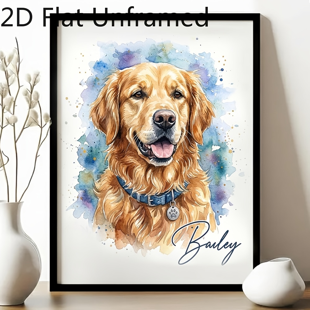 TEMU 2d Flat, 2d Flat, 2d Flat Unframed, Custom Pet Portrait Poster, Watercolor Style Available, Frameless Design, Made From Photos, Ideal For